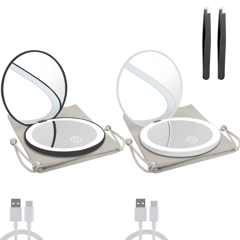 Milishow Compact Mirror with LED Light1x10x Magnifying Rechargeable Mirror35in Dimmable Travel Mirror for PursePocketHandheld 2Sided Makeup Mirror